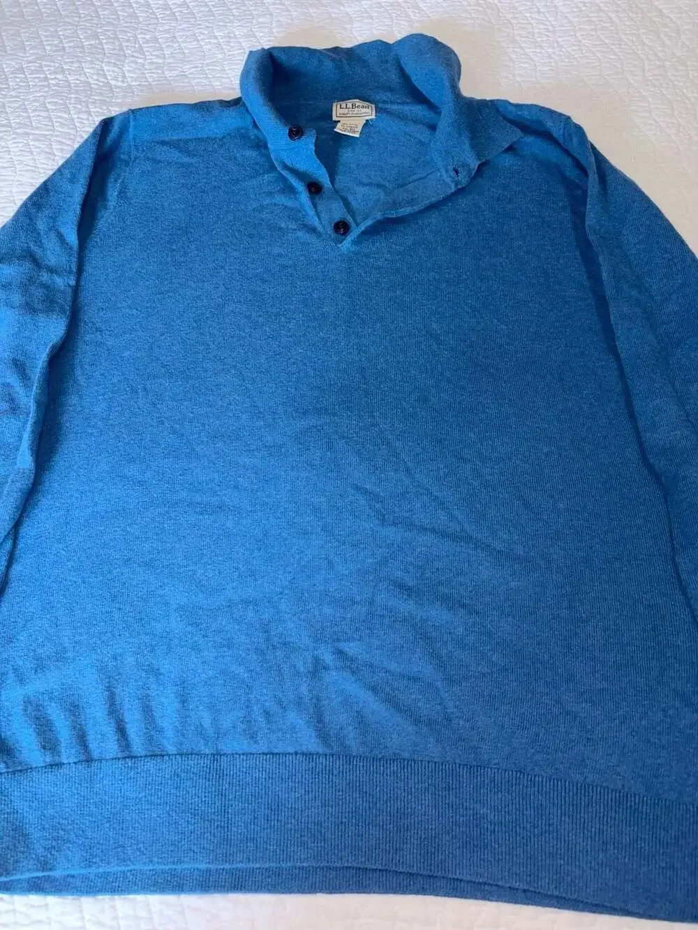 L.L. Bean Men's Cotton and Cashmere Blend 3-Button Mock Neck Pullover Sweater